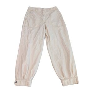 Aritzia Wilfred Free Women's Sz 12 High Rise Crop Pants‎ Snap Cinched Leg Beige